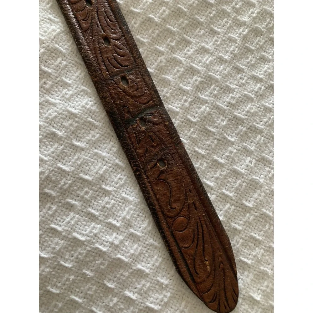 Vtg Tooled‎ Western Kids Belt Brown Leather Size 32